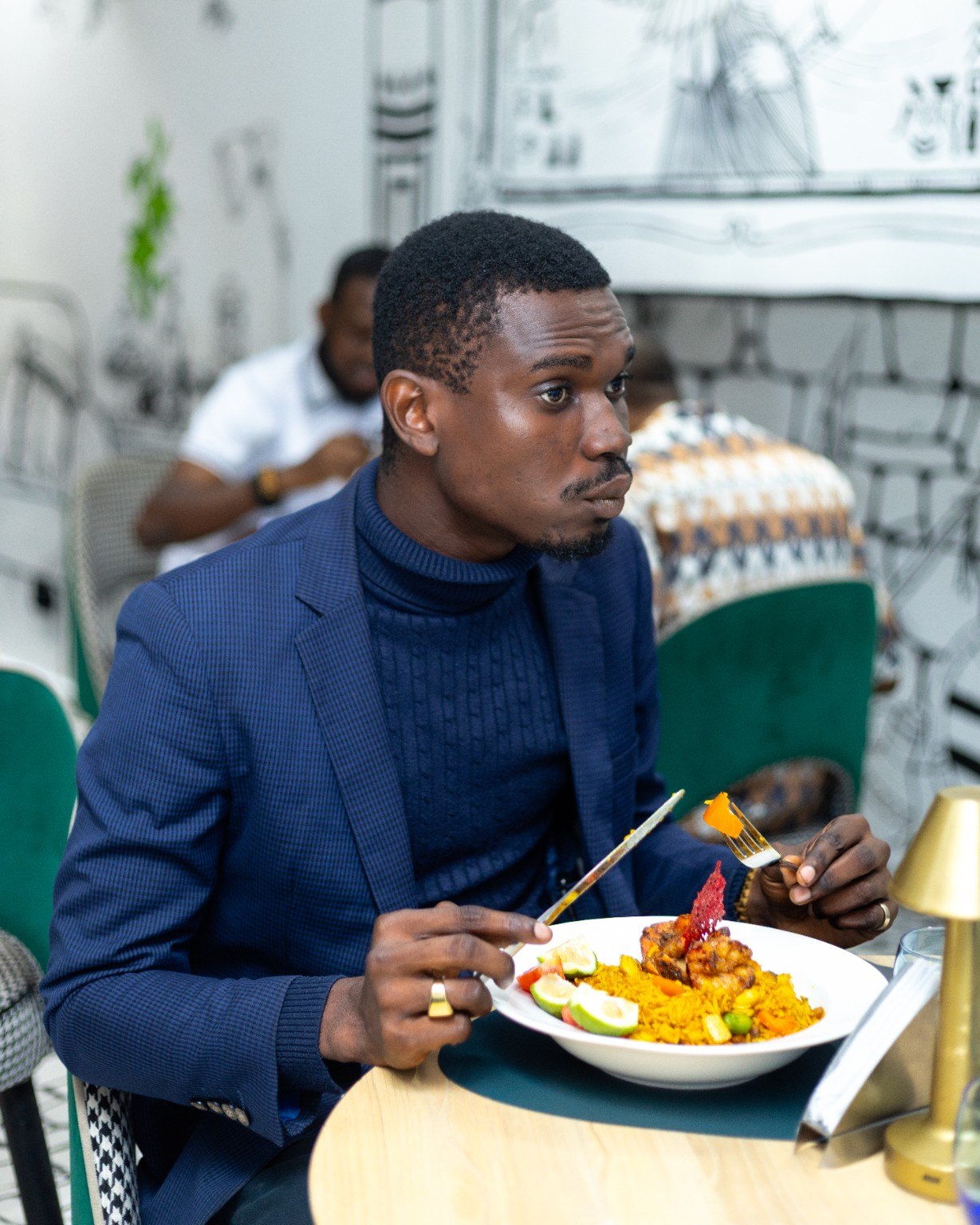 A guest enjoying a meal